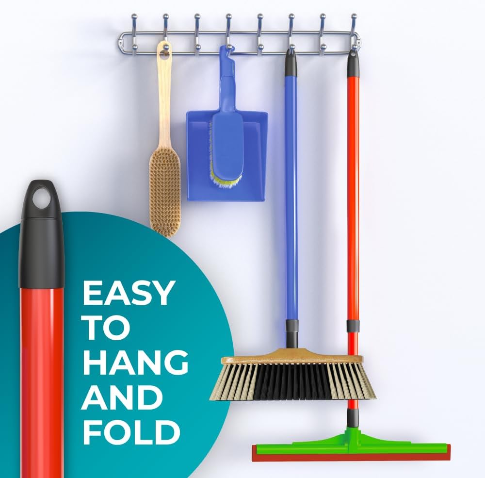 HeloMorSqueegee Broom Scrubbing Brush with Telescopic Long Handle for Garage, Patio, Deck, Tile and Shower (16 Inch (3 Pack))