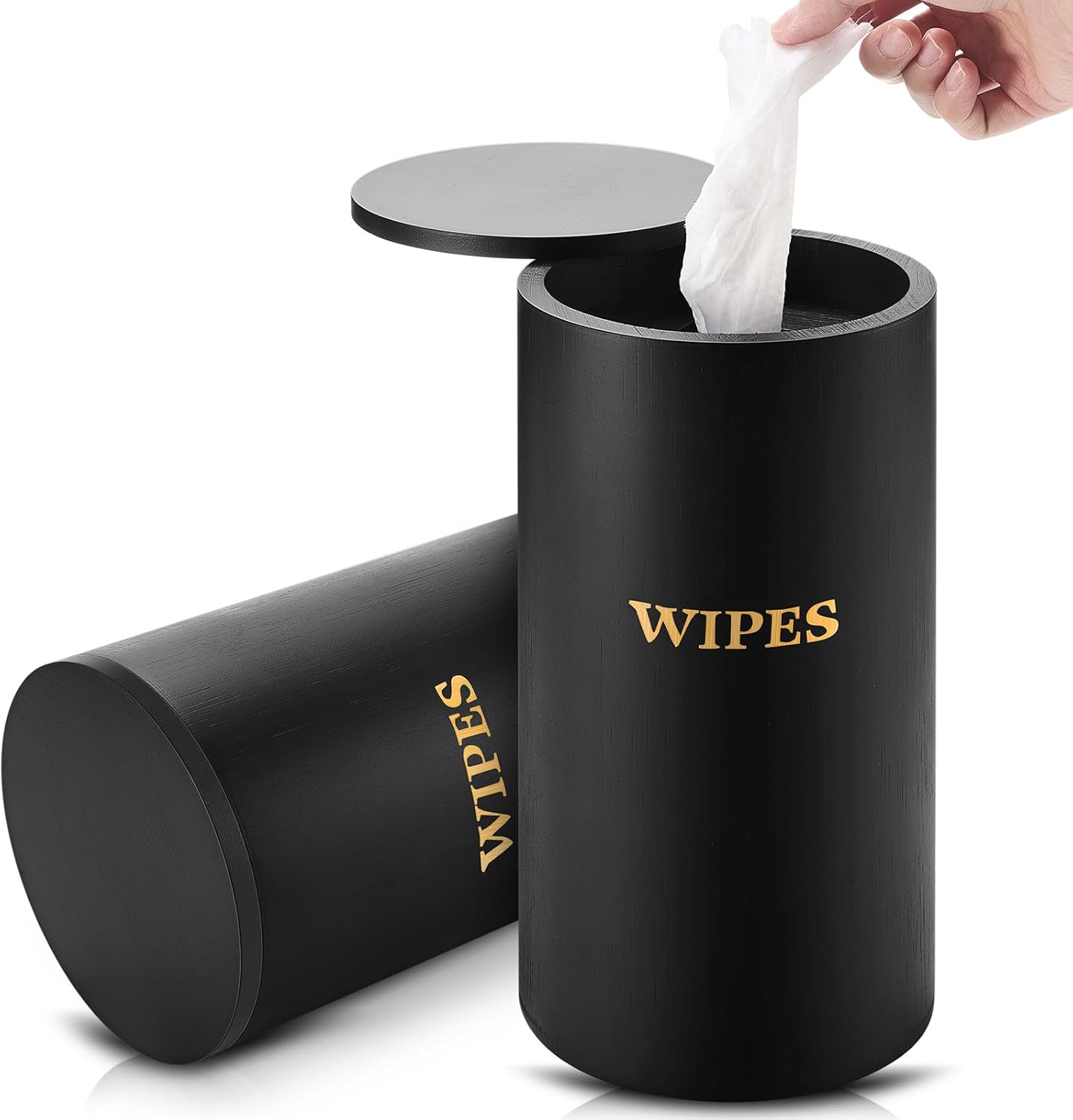 Willinglong Refillable Wet Wipes Dispenser Disinfecting Wipe Container with Magnetic Lid Stylish Decorative Bamboo Holder for Bathroom Kitchen Countertop Home Office Storage Cleaning(Black)