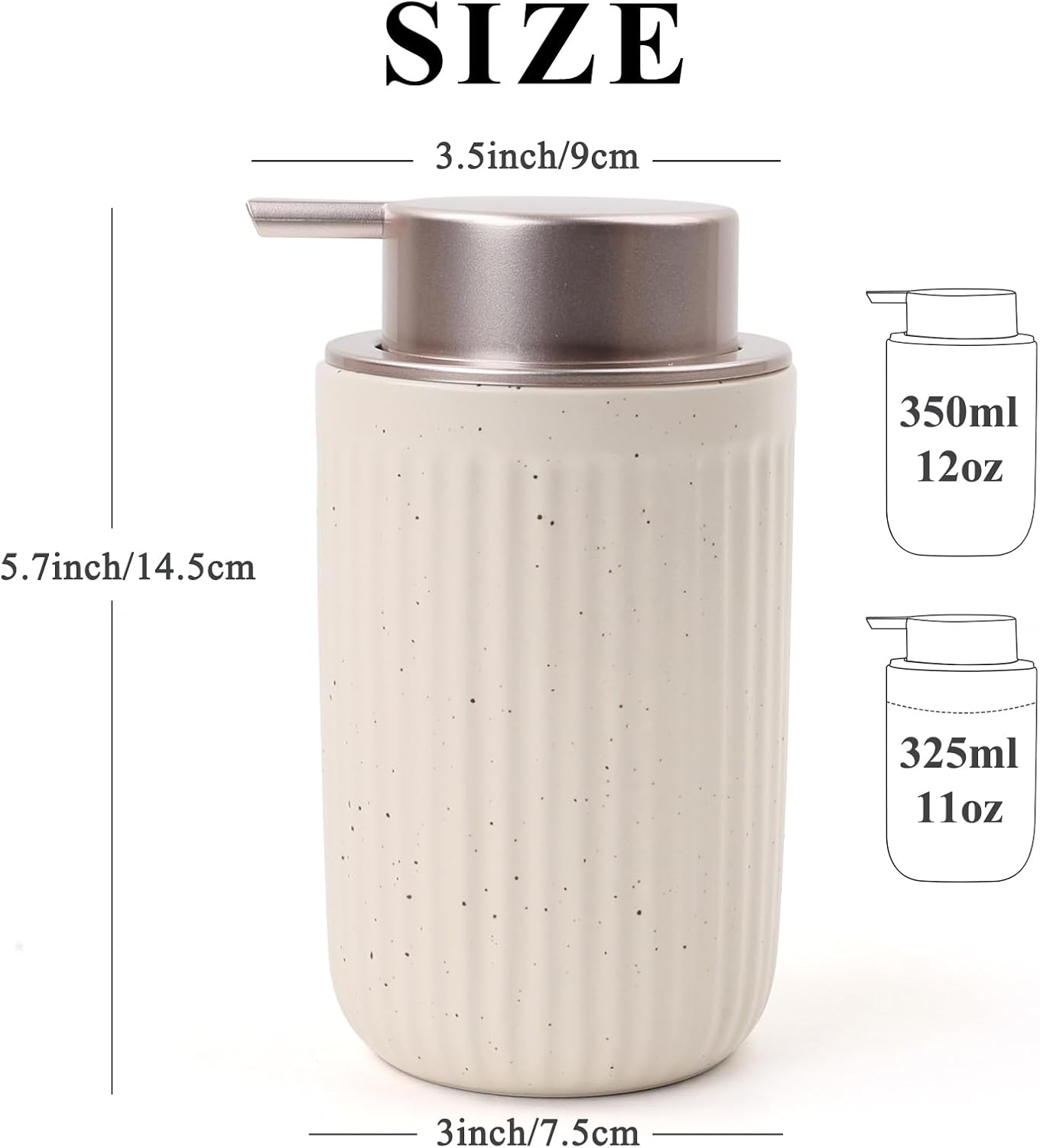 BosilunLife Dish Hand Soap Dispenser - Liquid Pump Soap Dispenser for Bathroom Decro 12oz Ceramic Kitchen Dish Dispenser with Rust-Proof Liquid Pump Modern Refillable Lotion Bottles