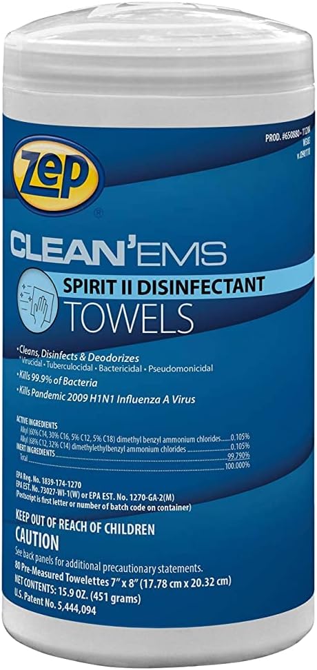 Zep Clean'Ems Spirit II Disinfectant Towels - 40 Towels (1 Unit) 650800 - Will Clean and Disinfect Hard, Non-Porous Surfaces
