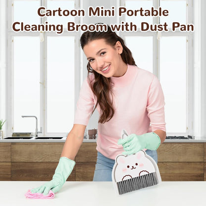Portable Hand Broom and Dustpan Set, Cute Mini Broom and Dustpan Set with Durable Brush,Lightweight Small Dust Pan and Broom Set for Desktop Cleaning Small Space Cleaning(Rabbit)
