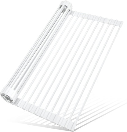 MERRYBOX Triangle Roll Up Dish Drying Rack Over The Sink, 2025 Anti-Rust Sink Drying Rack with Full Silicone Wrapped for Top of Corner, Anti-Slip Organizer for Kitchen