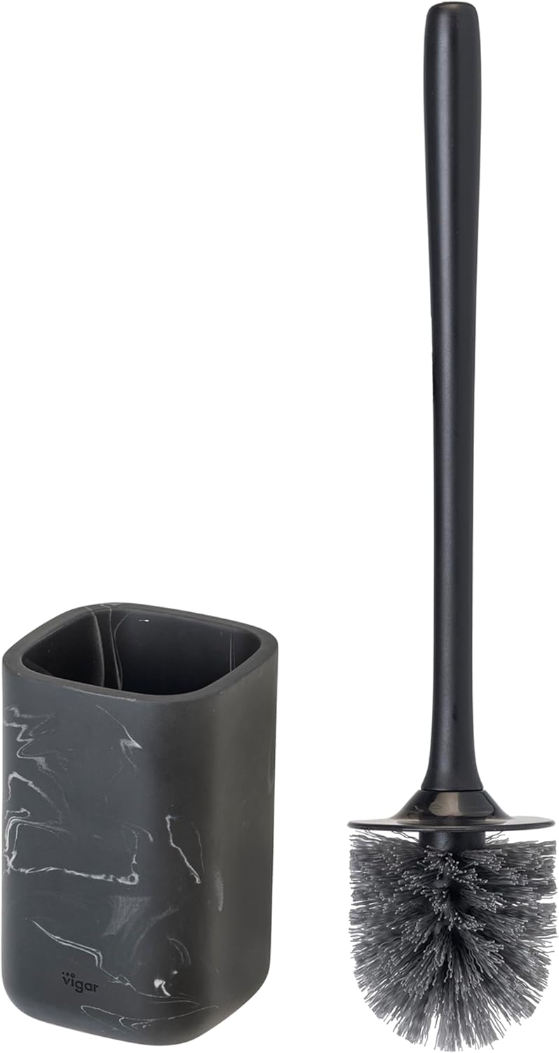 Vigar Zense Toilet Brush and Holder Set, Toilet Bowl Brush with Polyresin Stone Holder, Bathroom Sets for Bathroom Decor and Accessories, Terrazzo