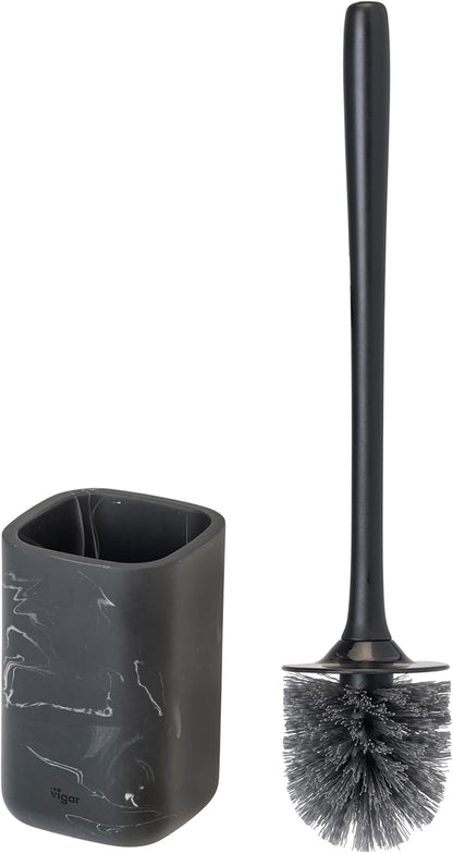 Vigar Zense Toilet Brush and Holder Set, Toilet Bowl Brush with Polyresin Stone Holder, Bathroom Sets for Bathroom Decor and Accessories, Terrazzo