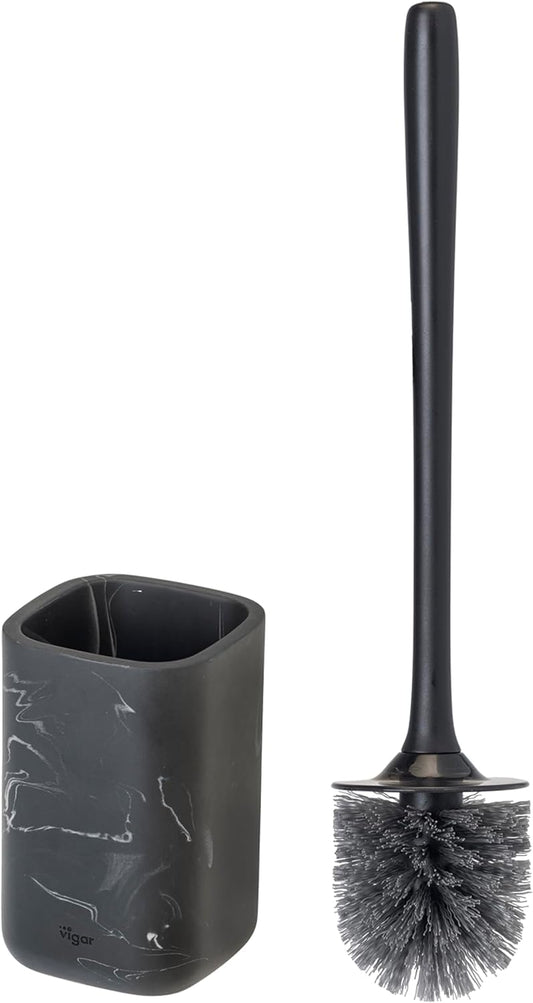 Vigar Zense Toilet Brush and Holder Set, Toilet Bowl Brush with Polyresin Stone Holder, Bathroom Sets for Bathroom Decor and Accessories, Terrazzo