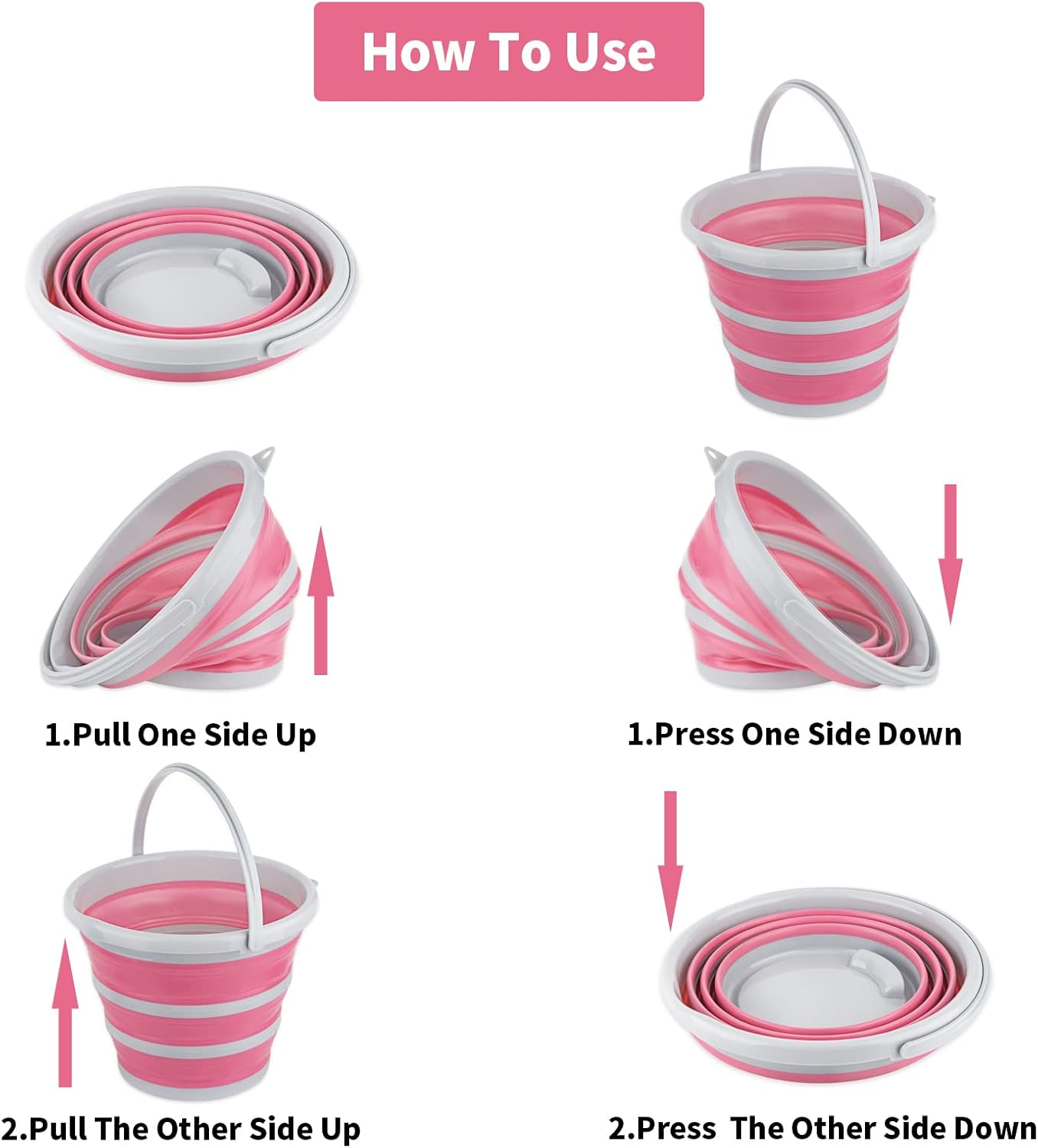 2 Pack Collapsible Buckets 10L 2.6 Gallon Cleaning Bucket Mop Bucket Folding Foldable Portable Small Plastic Water Supplies for Outdoor Garden Camping Fishing Car Wash Space Saving