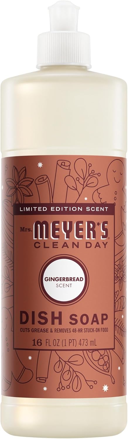 MRS. MEYER'S CLEAN DAY Liquid Dish Soap, Limited Edition Gingerbread Scent, 16 Ounce Bottle