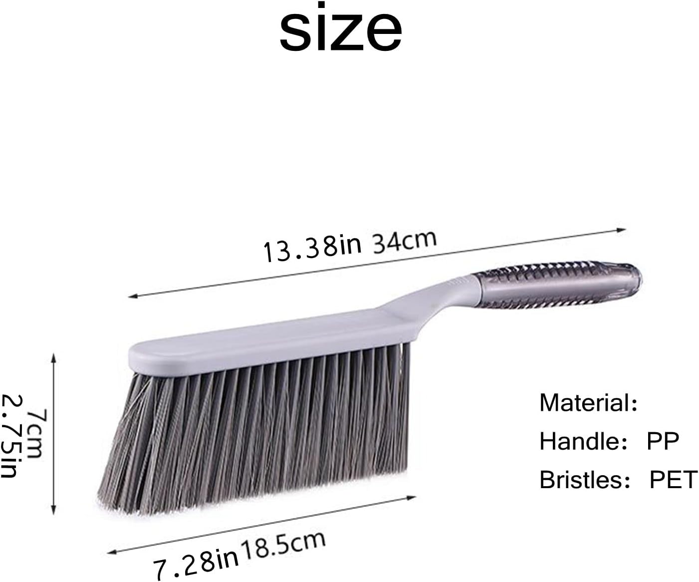 Hand Broom, 14 inch Large Counter Duster, Slightly Stiff Plastic Bristle Brush with Long Handle, Sweep for Furniture, Floor, Bench, Carpet, Woodworking, Patio, Home, Shop(Gray, 14 inch)