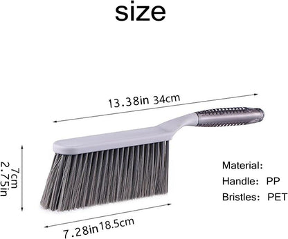 Hand Broom, 14 inch Large Counter Duster, Slightly Stiff Plastic Bristle Brush with Long Handle, Sweep for Furniture, Floor, Bench, Carpet, Woodworking, Patio, Home, Shop(Gray, 14 inch)