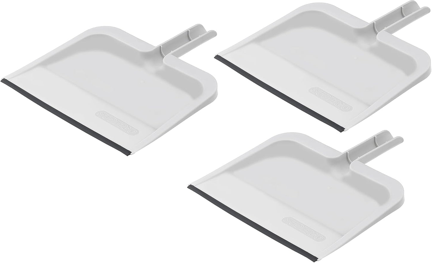 Superio Clip-On Dustpan with Rubber Lip - 10-inch Wide Durable Plastic Dust Pan with Comfort Grip Handle, White, 1-Pack