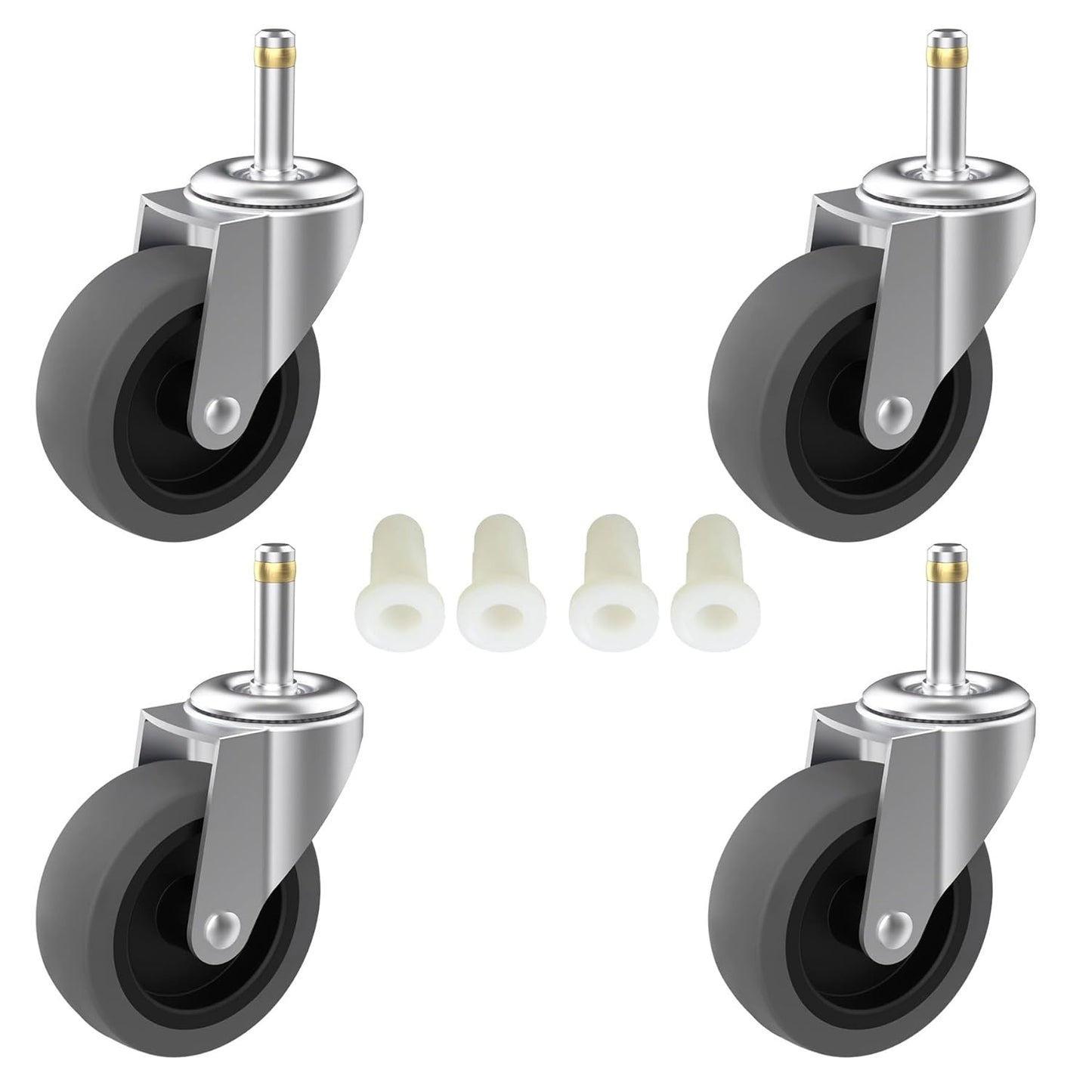 RILIDRI 3-Inch Swivel Stem Caster for Rubbermaid Mop Bucket Utility Cart, 7/16-Inch Stem Diameter Rubber Wheel Set of 4, Heavy Duty TPR Weber Grills Shop Vac Replacement Wheels