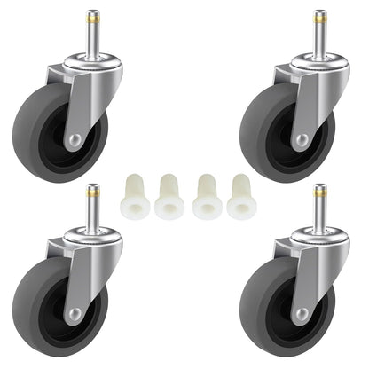 RILIDRI 3-Inch Swivel Stem Caster for Rubbermaid Mop Bucket Utility Cart, 7/16-Inch Stem Diameter Rubber Wheel Set of 4, Heavy Duty TPR Weber Grills Shop Vac Replacement Wheels