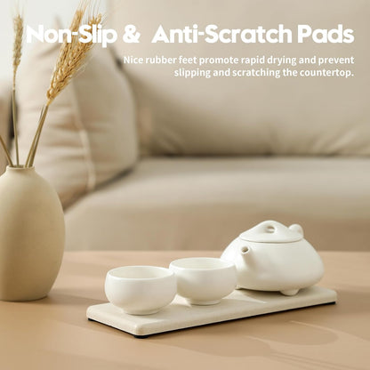 2PCS Water Absorbing Stone Drying Tray for Kitchen Counter & Bathroom Sink, Diatomite Faucet Splash Guard, Soap Dispenser Rack & Sponge Holder Caddy Organizer, Marble White (Printed Pattern), 9"x 3.5"