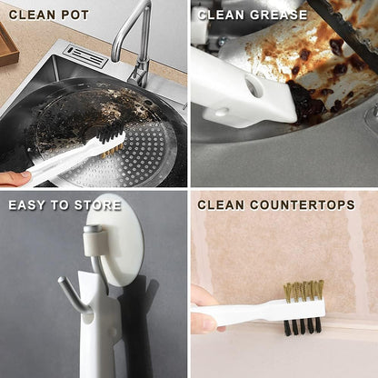 Kitchen Stove Cleaning Brush + Scraper Tool Set, Brass Wire Brushes for Range Hood Grease Grime, Rust Cleaner Heavy Duty Stainless Steel Putty Scraper for Gas Burners Cooktop Pot Pan