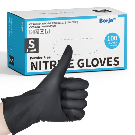Borje Nitrile Gloves Large, 100 Count Disposable Gloves, Black, Latex-Free Powder-Free, Medical Exam, Food Safe, Cleaning, Cooking