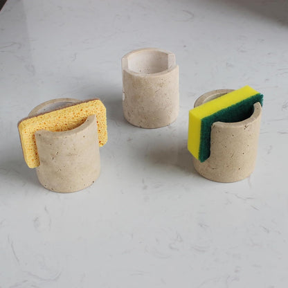 Natural Travertine Marble Sponge Holder for Kitchen Sink, Drying Rack, Compact Sink Caddy Organizer - Calacatta Viola Marble