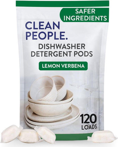 The Clean People Dishwasher Pods - Cuts Grease & Rinses Sparkling Clean - Residue-Free - Phosphate Free Dishwashing Pods (60 Count, Lemon Verbena)