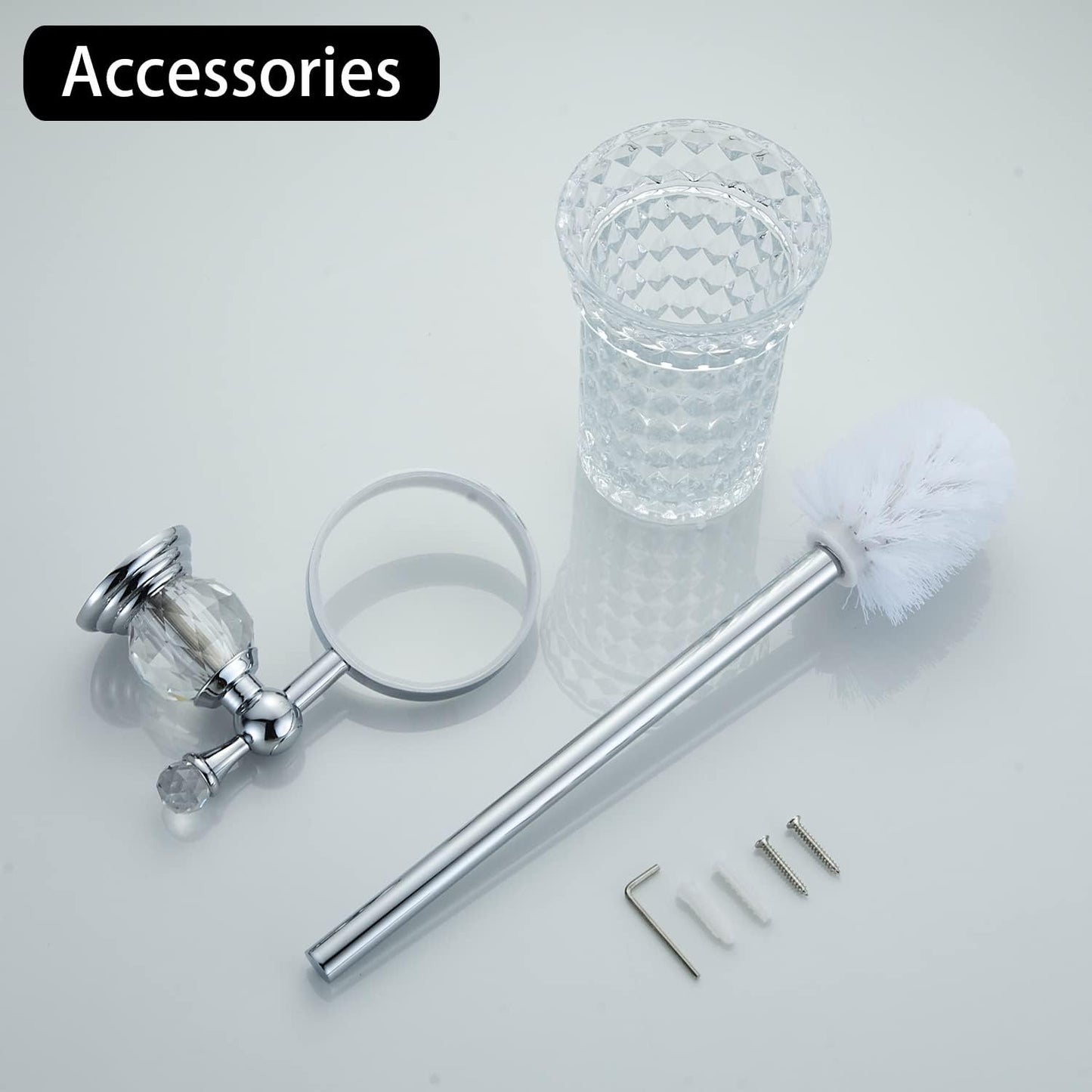 WOLIBEER Crystal Toilet Brush Holder, Polished Gold Brush Handle with Replaceable Brush Head, Stainless Steel Bathroom Cleaning Set Wall Mounted