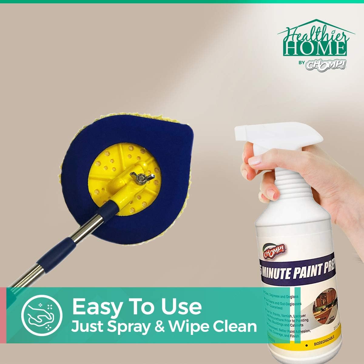 CHOMP! Paint Prep Cleaner Deglosser: Healthier Home 5 Minute Wall and Ceiling, Baseboards, Cabinets Painting Preparation Trim, Spray Gloss, Dirt, Grime, Grease Remover 32 Ounces, 32 oz