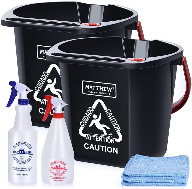 Matthew Cleaning 4.2 Gallon Mop Bucket, Heavy Duty Plastic Cleaning Bucket with Built-in Pour Spout, Mop Holder and Comfort Grip Handle, House and Commercial Cleaning Supplies, 1 Pack Black