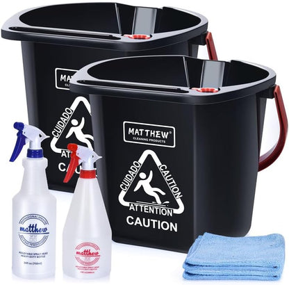 Matthew Cleaning 4.2 Gallon Mop Bucket, Heavy Duty Plastic Cleaning Bucket with Built-in Pour Spout, Mop Holder and Comfort Grip Handle, House and Commercial Cleaning Supplies, 1 Pack Black
