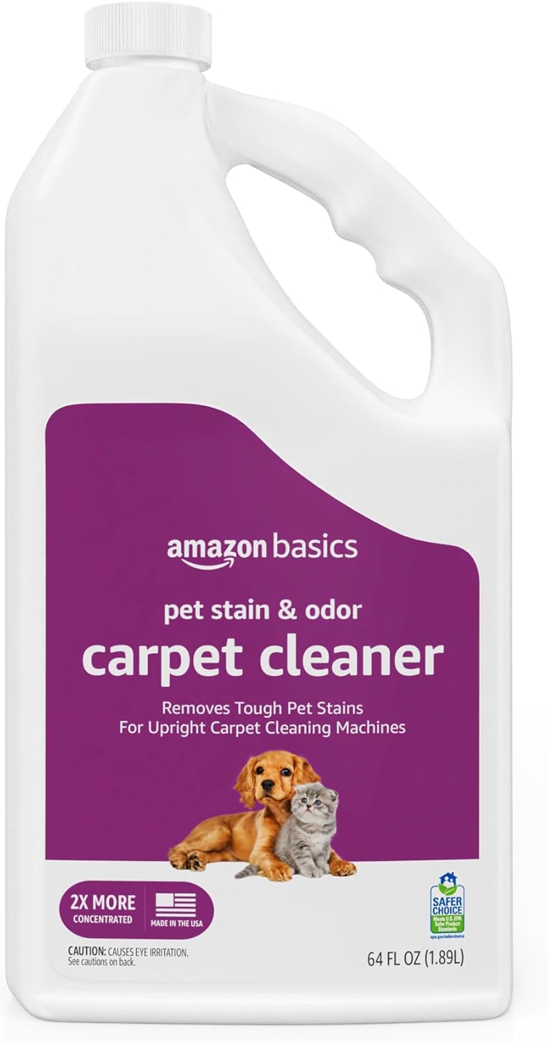 Amazon Basics Pet Stain & Odor Remover, Deep Cleaning Carpet Shampoo, Concentrated Formula, Eliminates Odors, Pet-Safe, Fresh Scent, 64 fl oz