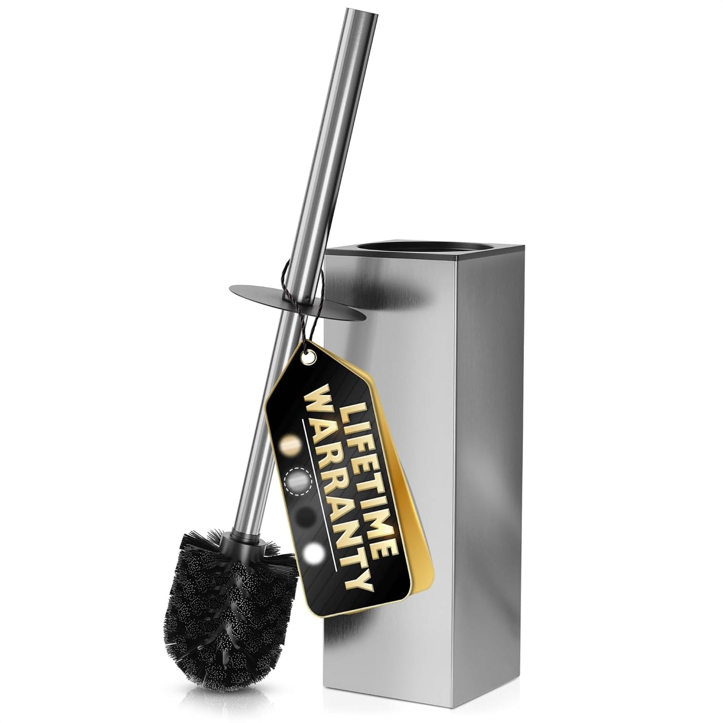 Stylish Stainless Steel Toilet Brush and Holder Set - Silver Toilet Bowl Brush and Holder with Splash Cover, Sturdy Bristles, Corrosion & Scratch Resistant - Elegant Design, Effective Deep Cleaning
