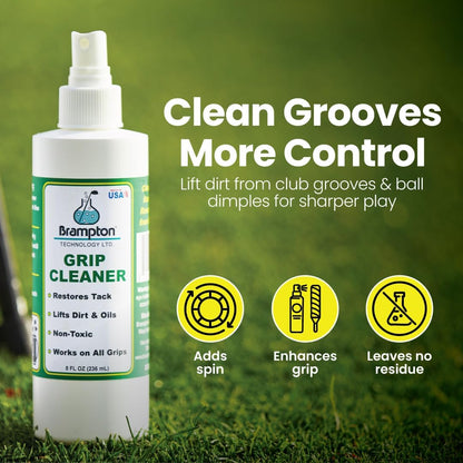 Brampton Golf Grip Cleaner, Works on Balls & Club Head Grooves, Restores Tackiness, Removes Dirt & Oil, Grip Spray for Golf, Tennis, Baseball, Football, & More, No PFAS or Ammonia, 4oz