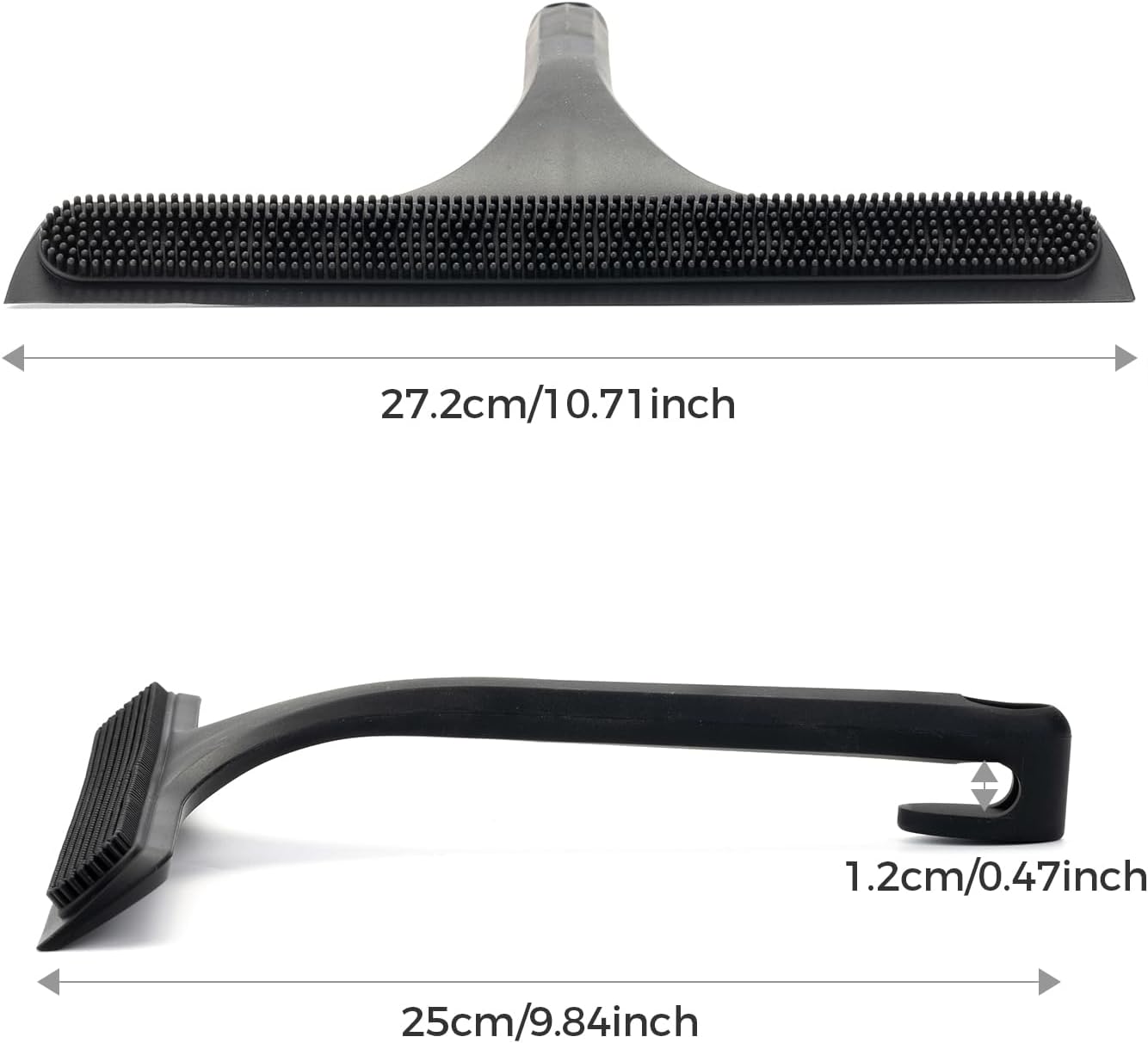 16.7“- 59.5" Long Handle Window Squeegee with Extension Pole, 12.4" Wide Metal Shower Squeegee for Glass Doors, 2-in-1 Squeegee for Home Window Cleaning, Tile Wall, Car (Silver)