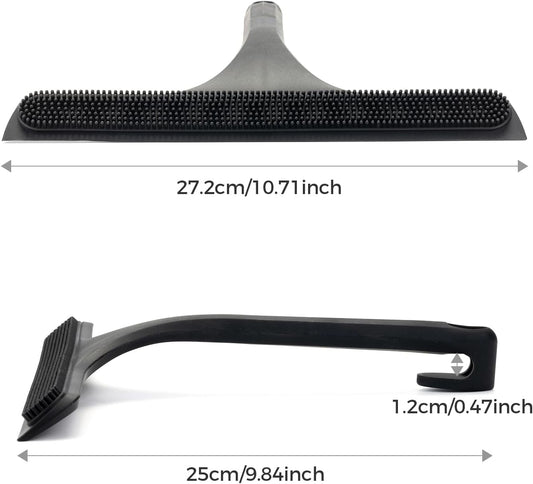 16.7“- 59.5" Long Handle Window Squeegee with Extension Pole, 12.4" Wide Metal Shower Squeegee for Glass Doors, 2-in-1 Squeegee for Home Window Cleaning, Tile Wall, Car (Silver)