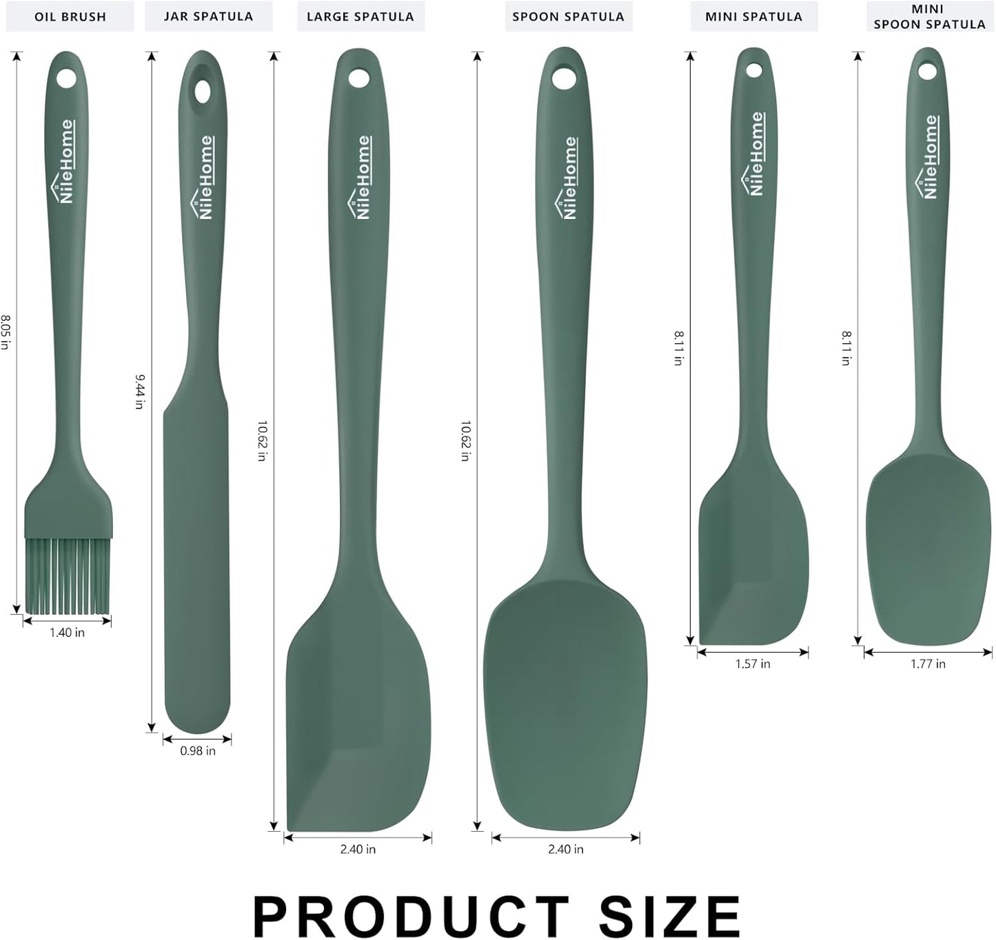 NileHome Silicone Spatula Set, 6 Pieces Food Grade Kitchen Utensils with Silicone Brush Heat Resistant Dishwasher Safe BPA-Free Rubber Spatula for Scraping, Baking, Cooking, Mixing-Forest Style