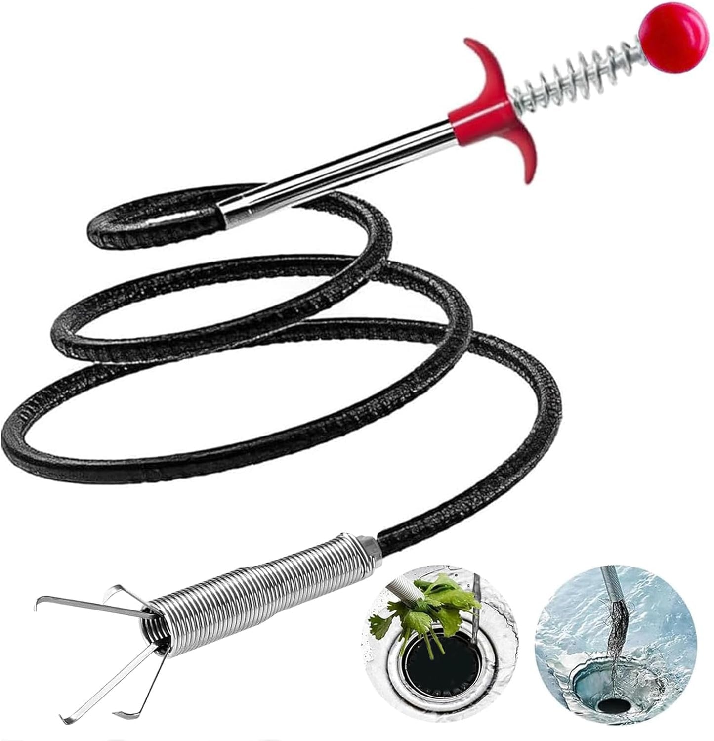 Upgraded Drain Snake, 76 inch Hair Drain Clog Remover Tool ， Sink Snake Drain Clog Remover for Sewer Kitchen Bathroom