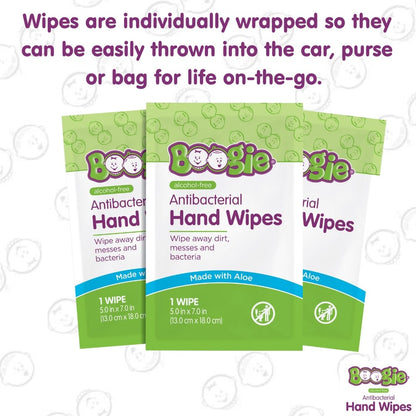 Boogie Antibacterial Hand Wipes by Boogie, Alcohol Free, Hypoallergenic and Moisturizing Aloe, for Kids and Adults -100 Total Wipes (5 Packs of 20)