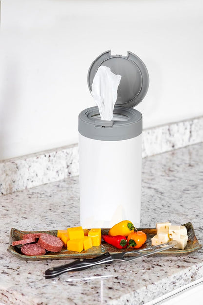 Inevibe Disinfecting Wipes Dispenser - Push Button Decorative Holder for Standard Cleaning Wipes Container, Use in Kitchen Countertop, Bathroom, Classroom (White)
