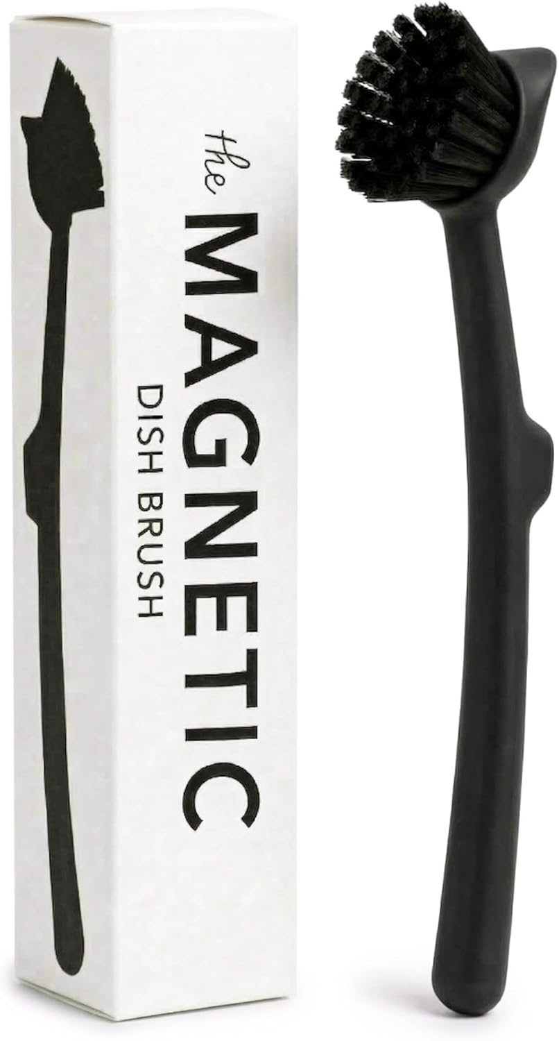Earth & Mango Magnetic Dish Brush & Scraper, Snaps to Sink, Non-Scratch, Dishwasher Safe, Dish Scrubber – Onyx Black