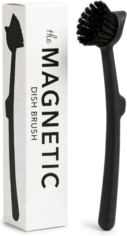 Earth & Mango Magnetic Dish Brush & Scraper, Snaps to Sink, Non-Scratch, Dishwasher Safe, Dish Scrubber – Onyx Black