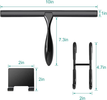 Shower Squeegee for Glass Doors,12-Inch Shower Glass Squeegee, Sliver Shower Squeegee for Shower Doors,Mirror,Windows, with Shower Door Hook and Adhesive Hook