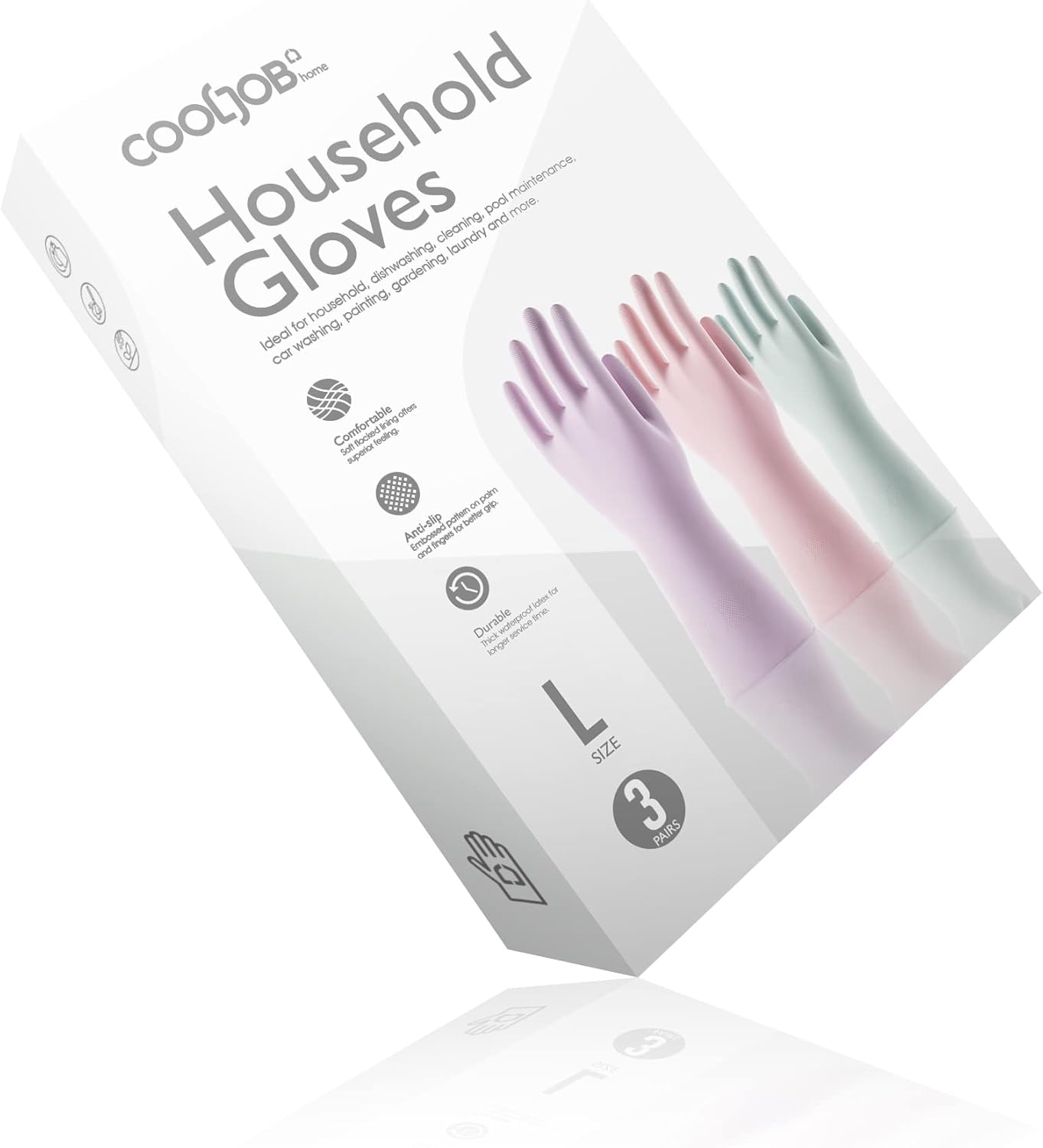 COOLJOB 3 Pairs Colorful Household Gloves with Cotton Liner & Non-slip Grip, Water Resistant Reusable Dish Washing Rubber Gloves for Kitchen & Bathroom Cleaning, Medium
