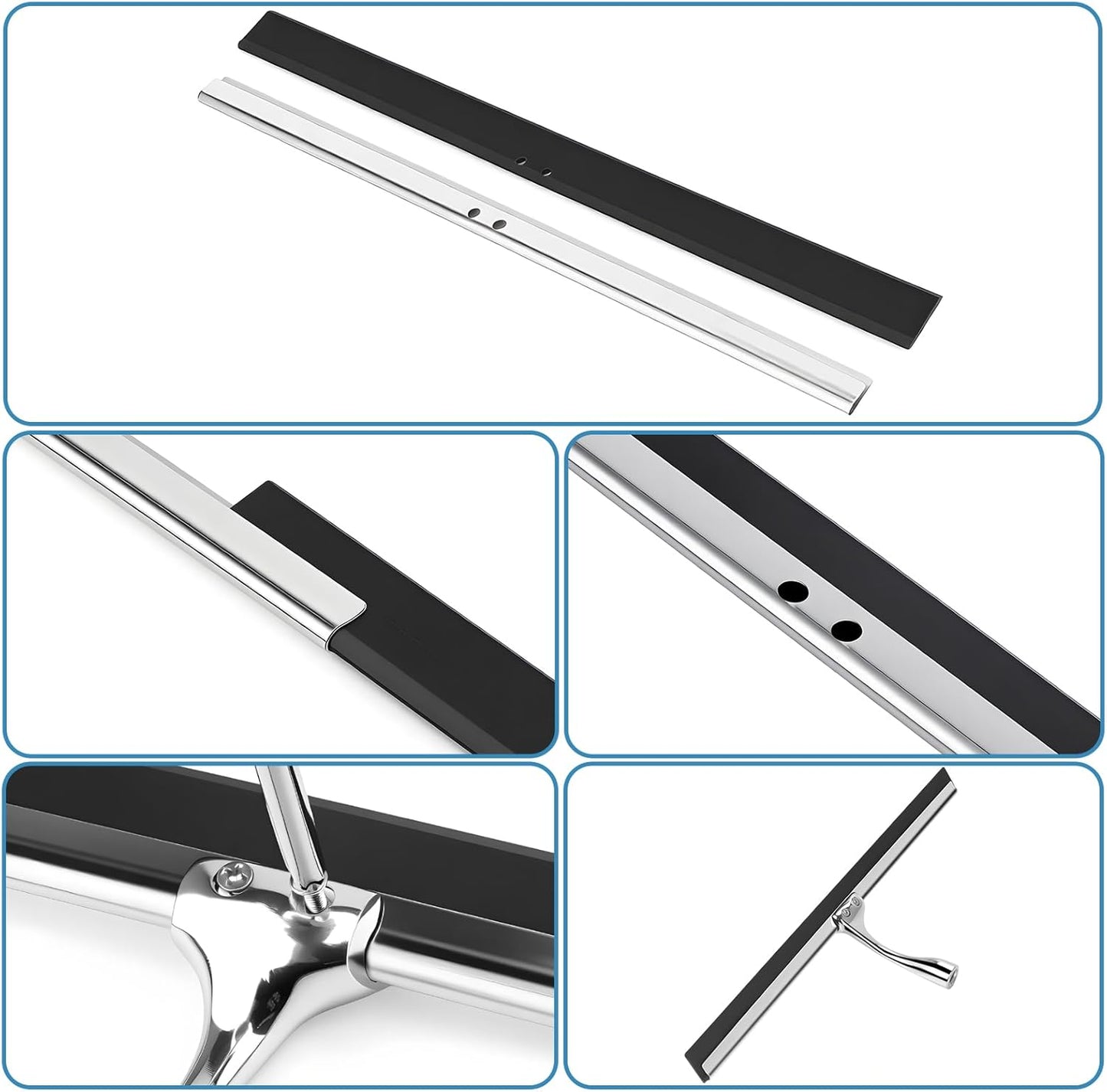 17'' - 60'' Metal Squeegee with Extension Pole for Window,Glass Door,Mirror, 12'' Wide Telescopic Shower Squeegee Cleaner with Long Handle (60'' Telescopic Pole Squeegee)
