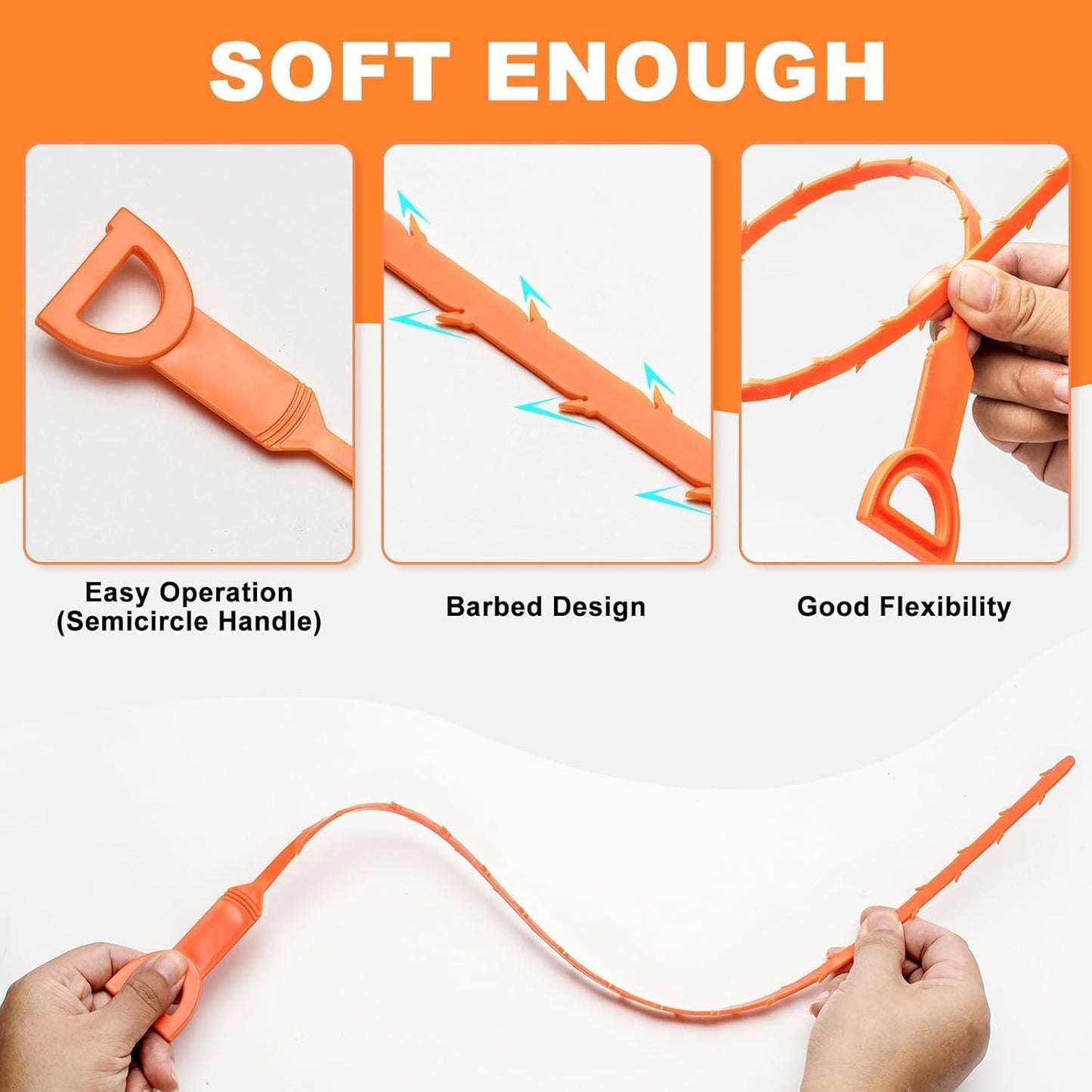 35.5inch Drain Auger Cleaner(1pcs), 25inch Drain Snake Hair Remover(3pcs), Hair Catcher Drain Clog Remover Tool Set For Kitchen Sink, Bathroom Tub, Sewer, Toilet