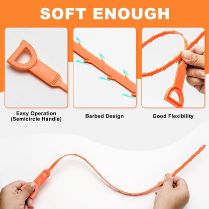 35.5inch Drain Auger Cleaner(1pcs), 25inch Drain Snake Hair Remover(3pcs), Hair Catcher Drain Clog Remover Tool Set For Kitchen Sink, Bathroom Tub, Sewer, Toilet