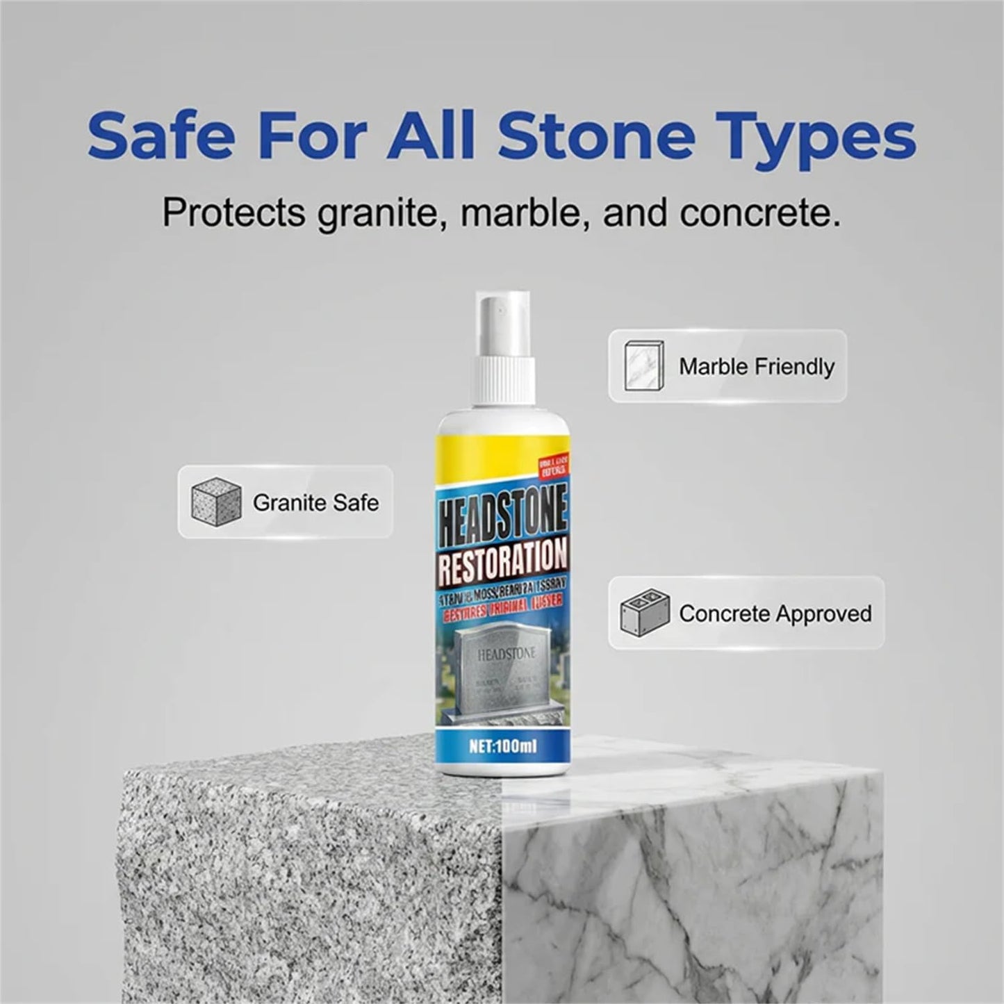 Headstone Restoration and Cleaning Spray - Tombstone Monument Cleaner for Granite Marble Cemetery Memorials - Gentle Stone Care Formula 100ml/3.4oz (2PCS+2*Towel)