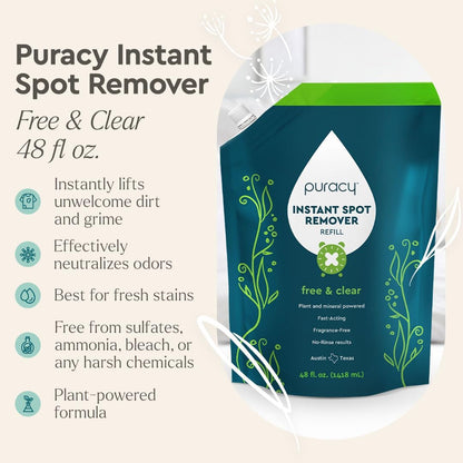 Puracy Laundry Stain Remover for Clothes Laundry - Carpet Stain Remover Carpet Spot Cleaner Couch Stain Remover - Clothes Spray, Free & Clear - Instant Spot Remover, 25 Fl Oz (Pack of 1)