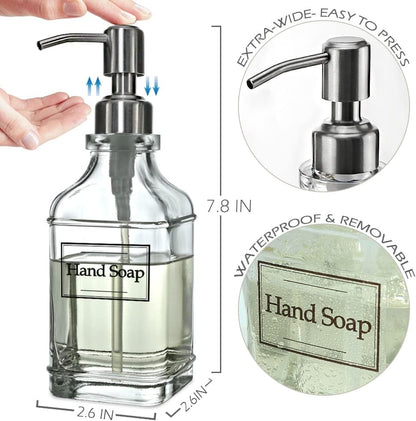JASAI 2Pack Glass Soap Dispenser with Black Rust Proof Pump, Refillable Dish Soap Dispenser with for Kitchen and Bathroom.