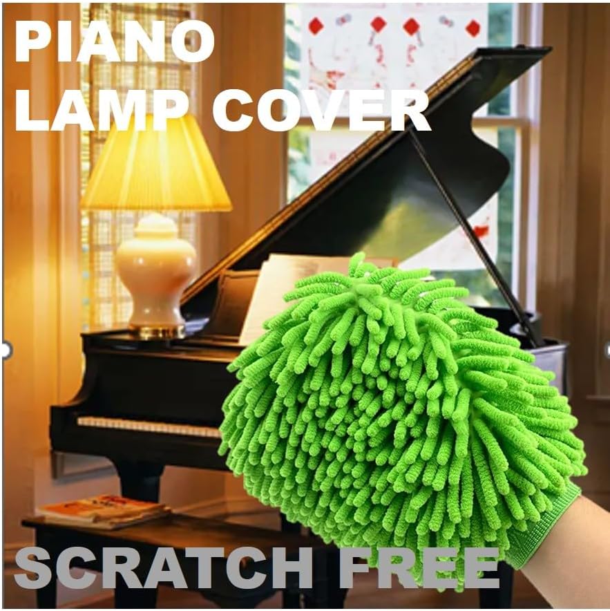QUALIALL, Green Chenille Microfiber Dusting Mitt, 10.5x8 Inch, Electrostatic, Reusable, Scratch-Free, No-Dust Fly Duster for Sensitive Surfaces