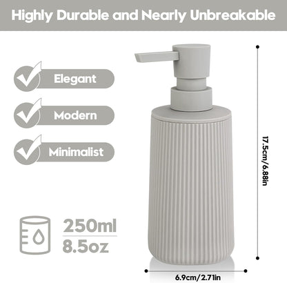 Small Soap Dispenser for Bathroom and Kitchen, Modern Farmhouse Striped Style Plastic Hand Soap Dish Soap Dispenser with Pump Matte Black