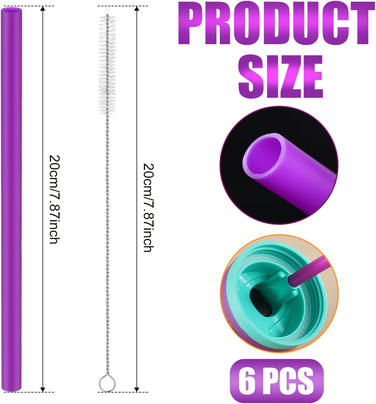 6pcs Replacement Straws for Owala Freesip 24/32oz, Reusable Plastic Straws with Cleaning Brush Tumbler Accessories Parts for Owala Flip 24/32oz Stainless Steel Insulated Water Bottle