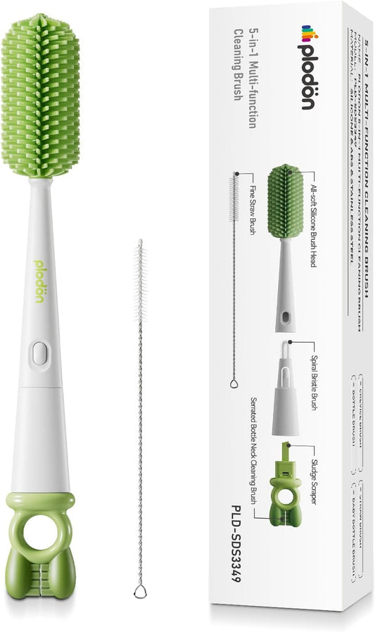 5-in-1 Silicone Baby Bottle Brush Set with Straw Cleaner, Flexible 90° Bendable Bottle Cleaning Kit for Nursing, Sports Bottles, Dishwasher Safe, BPA-Free, Kitchen & Travel