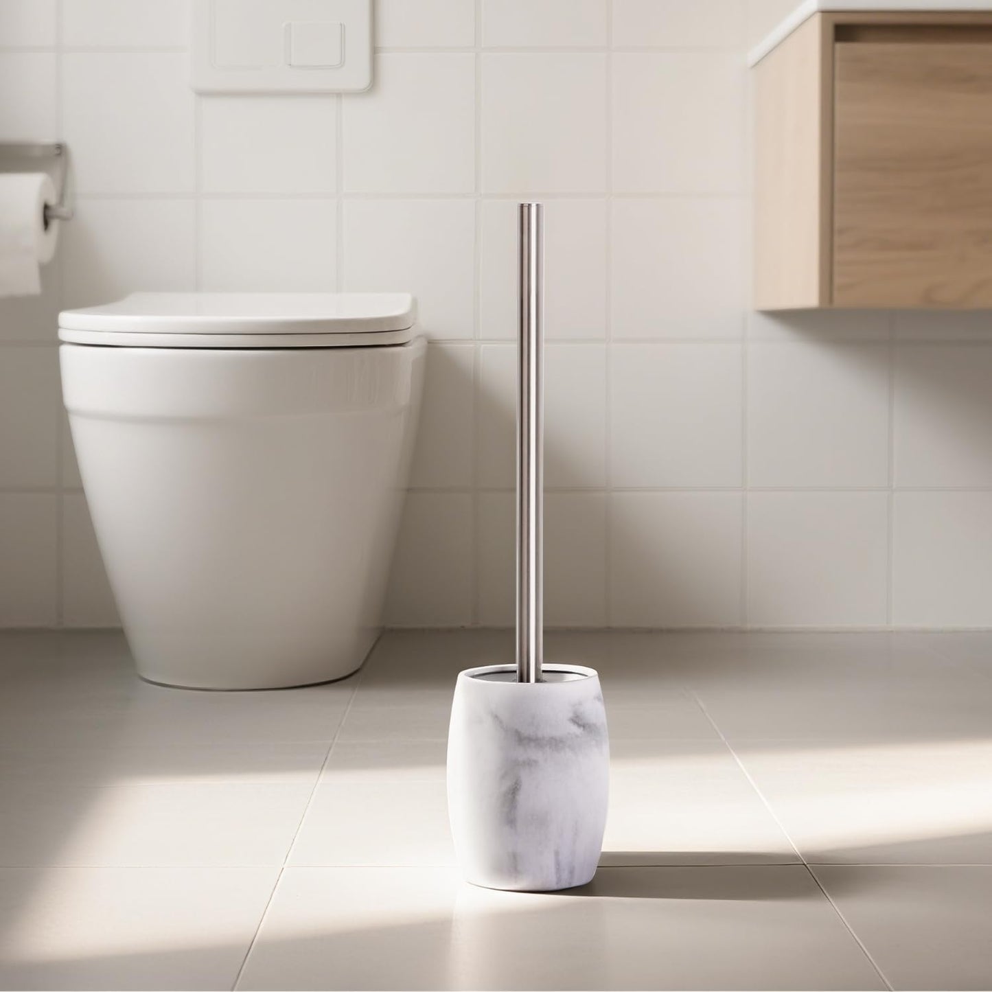 Clasin Home Toilet Bowl Brush and Holder with Stainless Steel Long Handle, Toilet Scrubber Brush with Durable Base, 360° Deep Cleaning Bristles for Bathroom, Compact Set for Small Space (Beige)