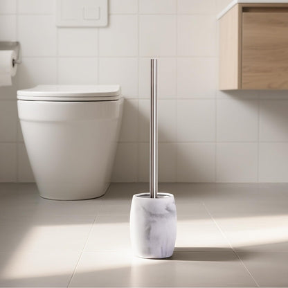 Clasin Home Toilet Bowl Brush and Holder with Stainless Steel Long Handle, Toilet Scrubber Brush with Durable Base, 360° Deep Cleaning Bristles for Bathroom, Compact Set for Small Space (Beige)